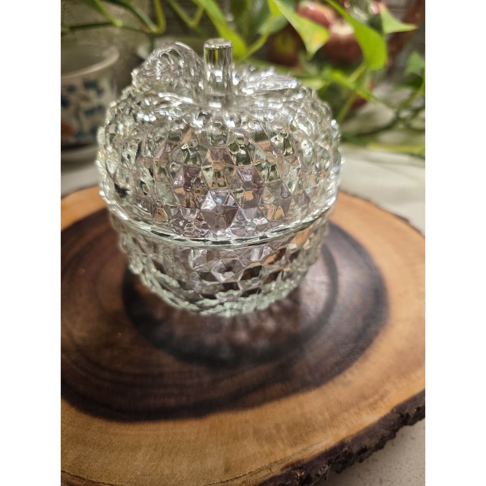 Vintage Imperial Cut Faceted Glass Apple Candy Dish with Lid